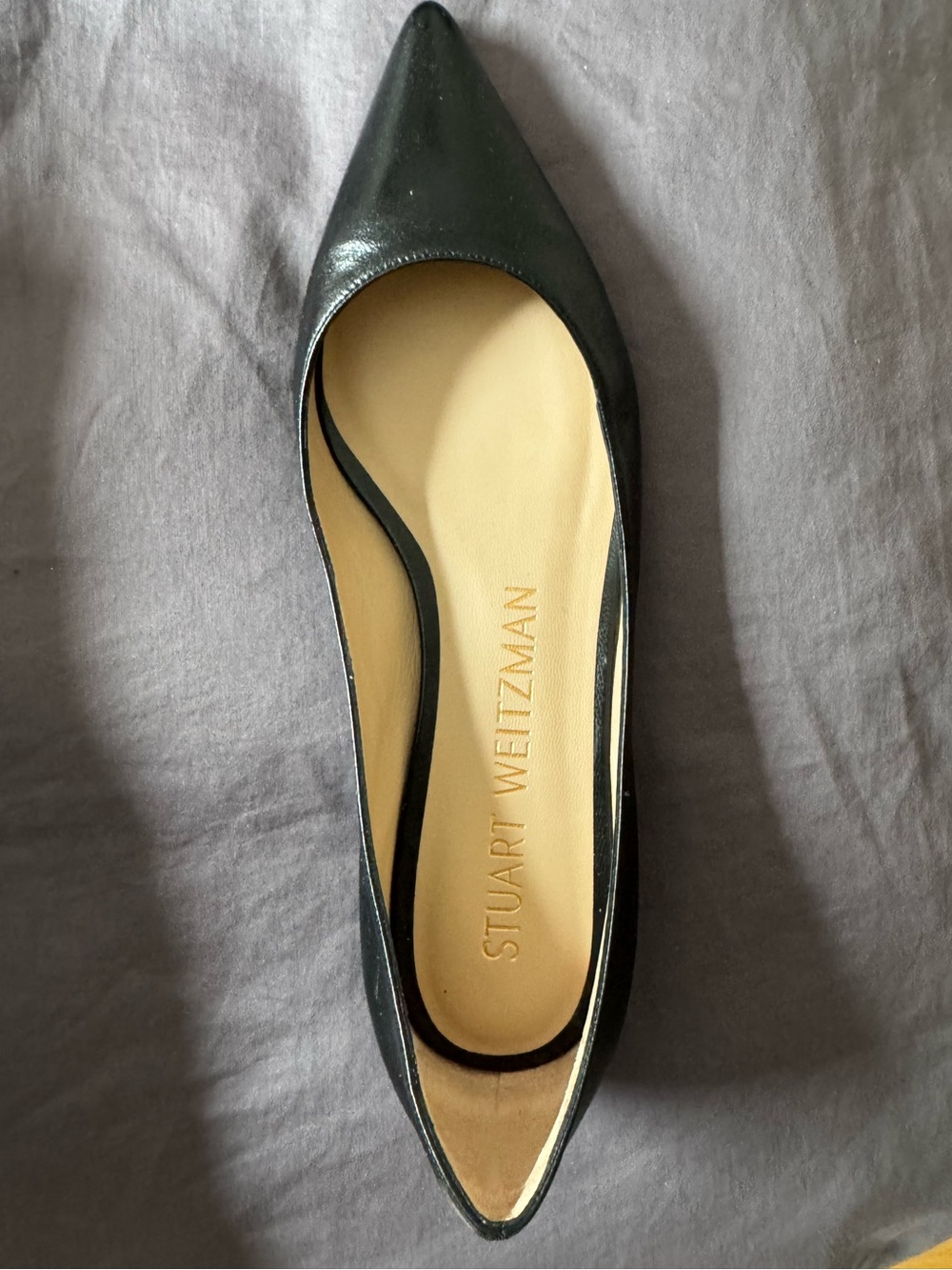 Stuart Weitzman Black Pointed Toe Leather Ballet Flat